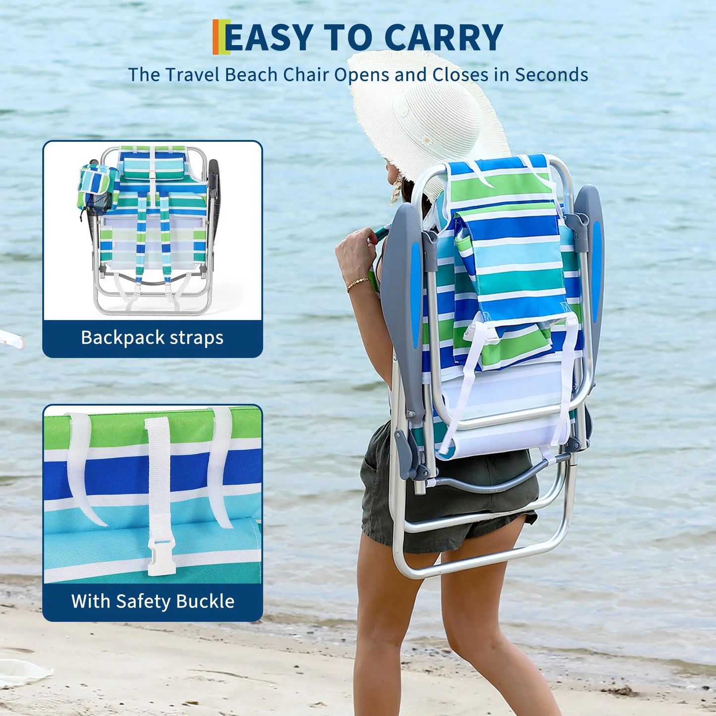HiMISS 2 Pack Backpack Beach Chair Folding Camping Lounger