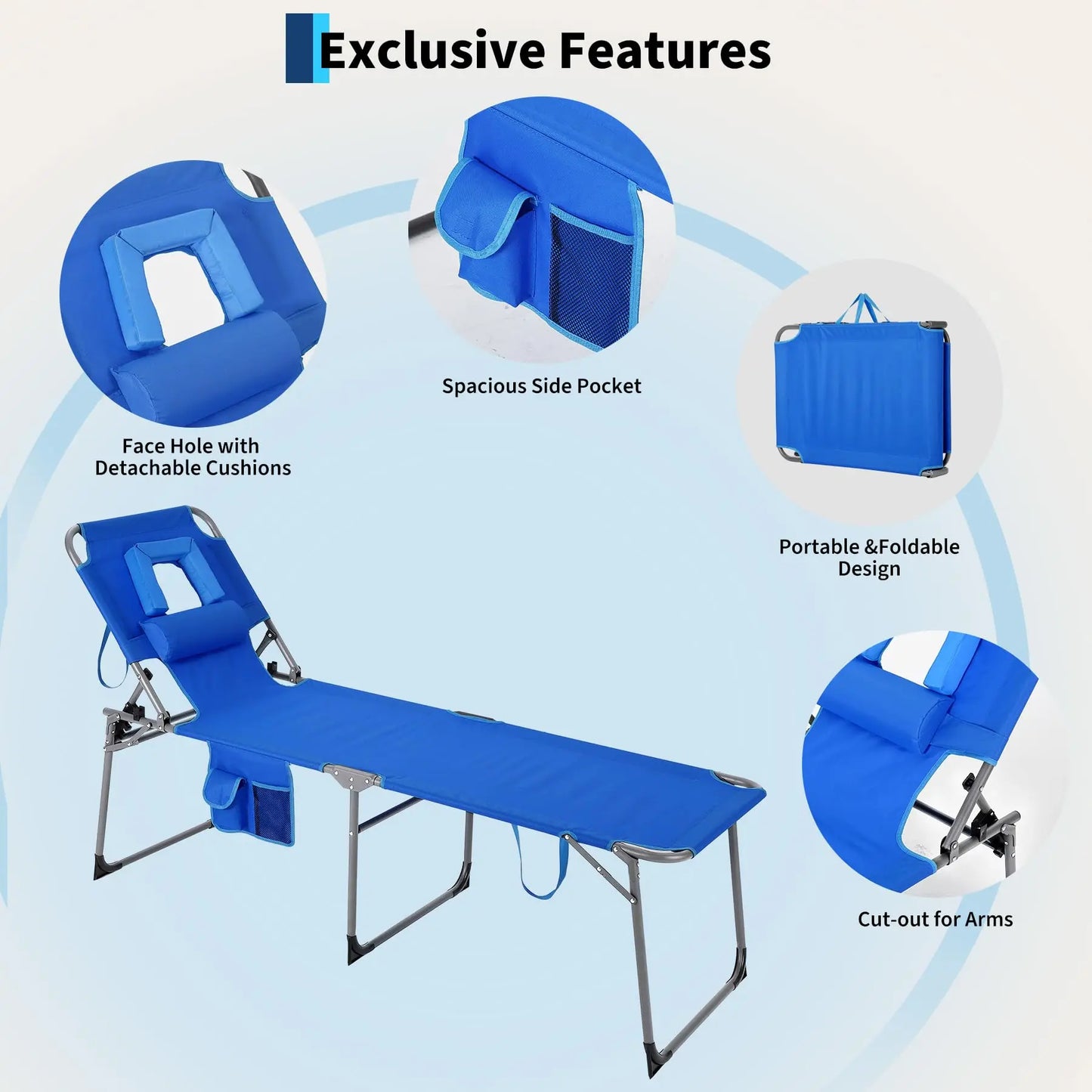 HiMISS Portable Face Hole Tanning Chair Folding Beach Lounger