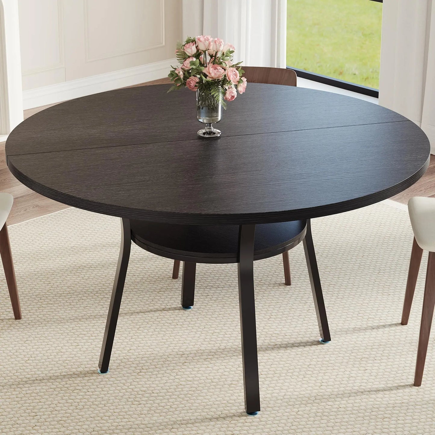 HiMISS Round Dining Table For 4-6 People With Storage Shelf