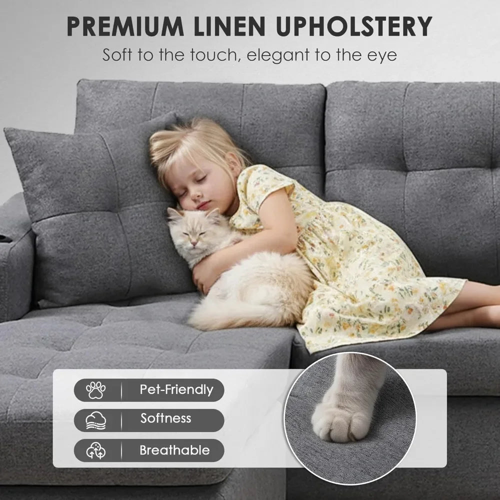 Sectional Fabric Sofa L Shaped With Reversible Chaise