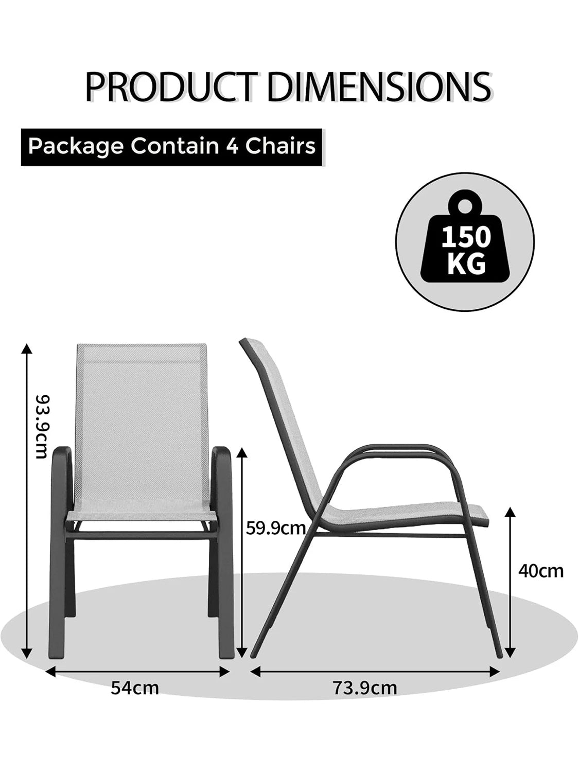 TWISTER.CK 4 Piece Stackable Outdoor Patio Chairs Set Textilene Fabric