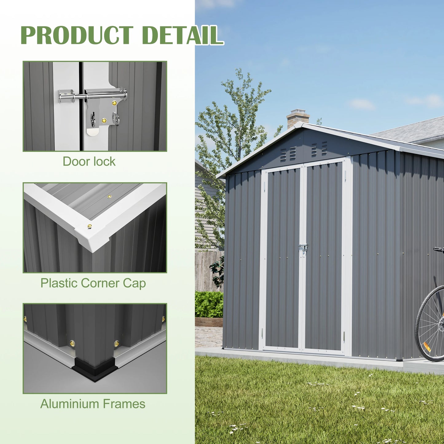 Outdoor Metal Storage Shed With Aluminium Frame And Lockable Doors