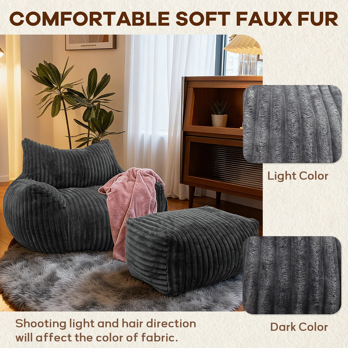 NONECN Reading Chair Bean Bag for Adults with Foam Comfort