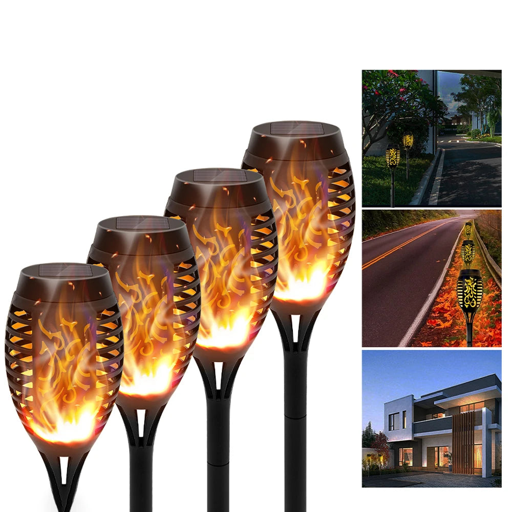 Solar Flame Torch Lights LED Outdoor Flicker For Lawn Path