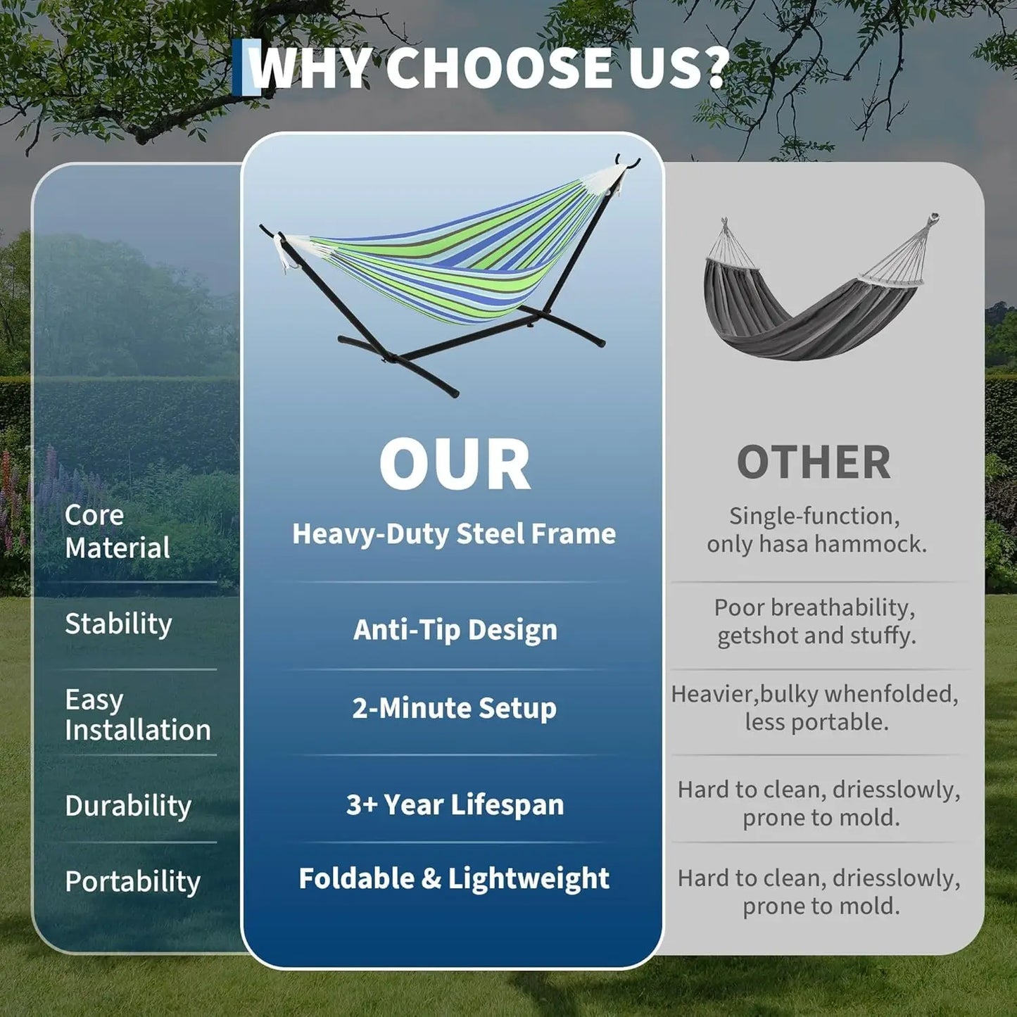 Portable Double Hammock With Stand Heavy-Duty Steel Frame 450 Lbs