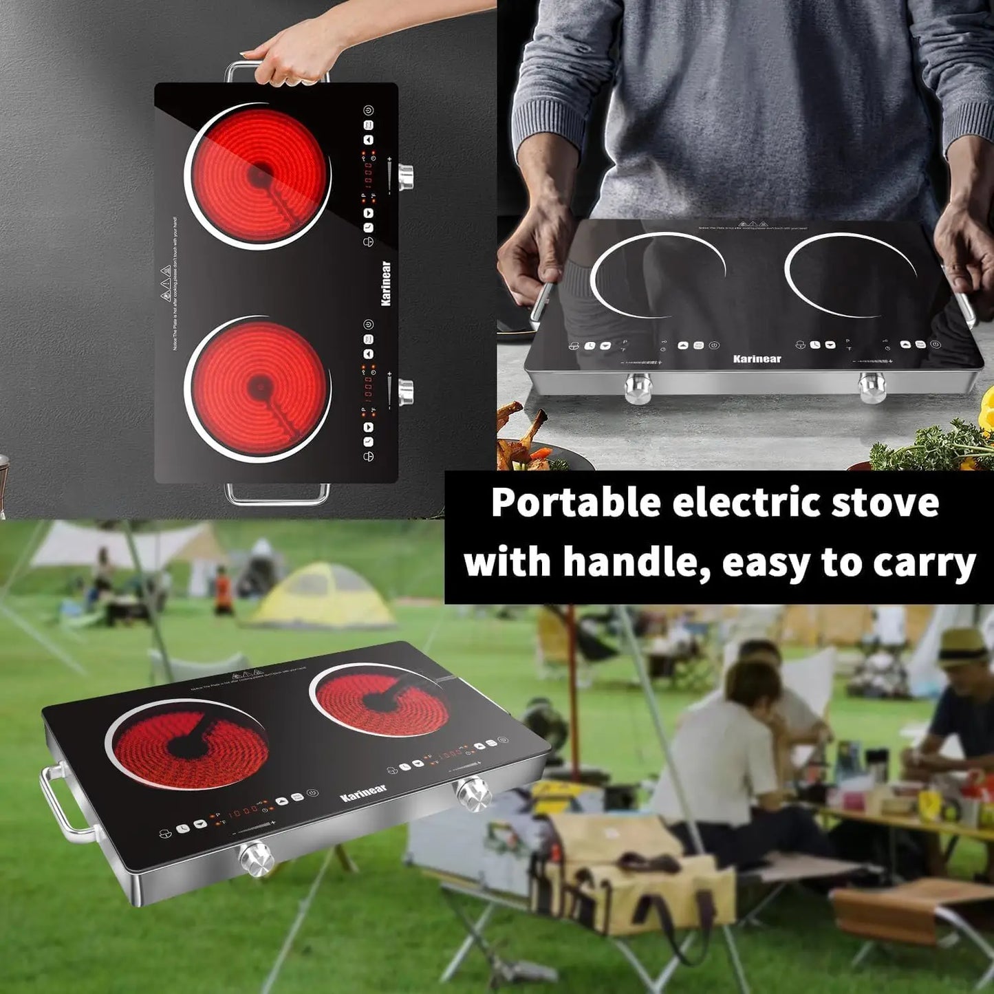 Karinear Dual Zone Ceramic Hob 3200W Electric Cooktop