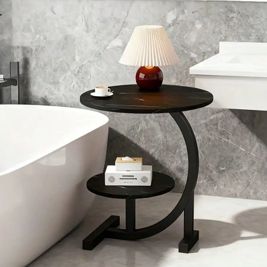 Modern Luxury Iron Wood Side Table Marble Top