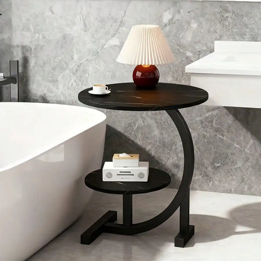 Modern Luxury Iron Wood Side Table Marble Top