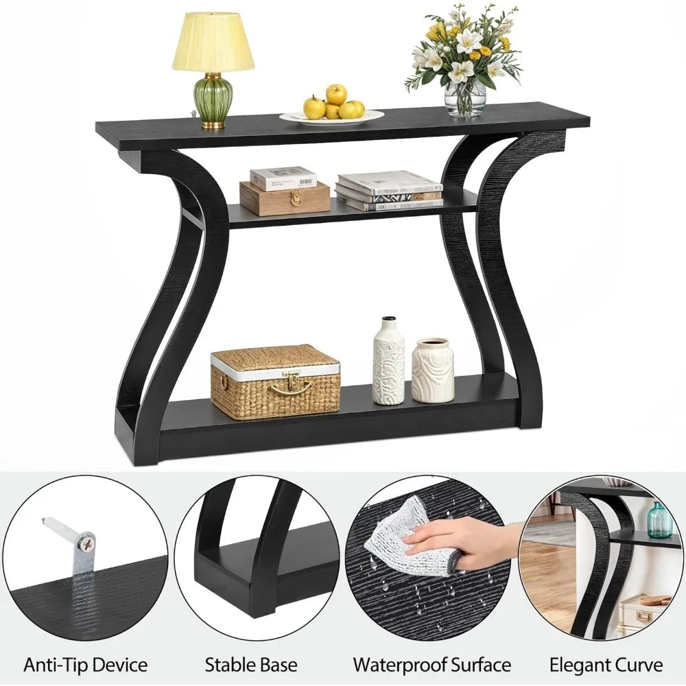 Console Table With Three Tier Storage Shelves For Entryway