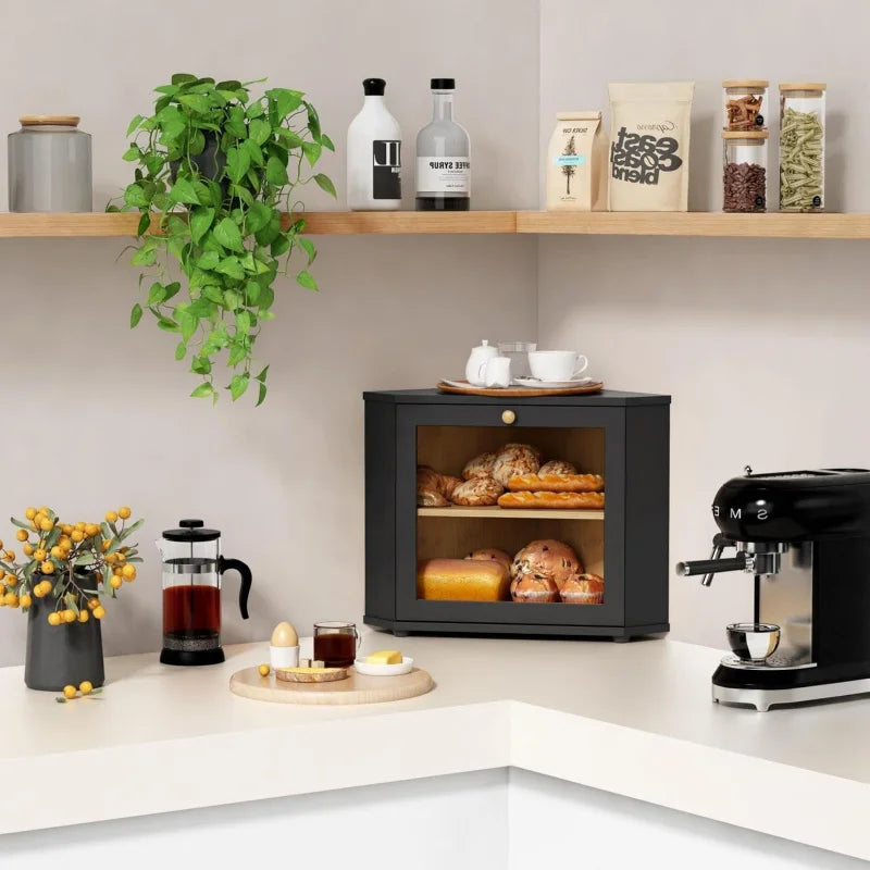 Corner Bamboo Bread Box For Kitchen Countertop Storage