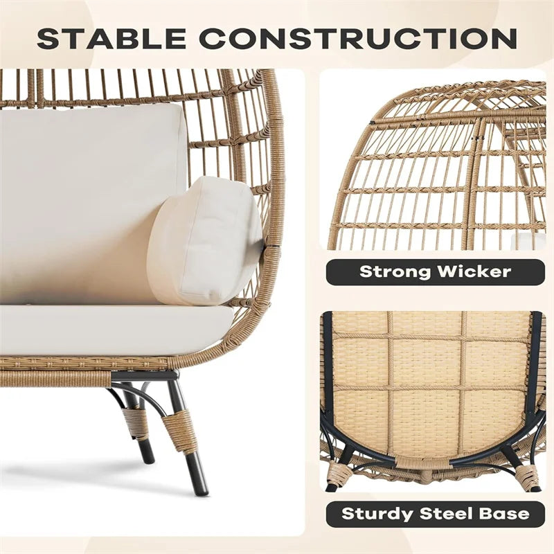 HiMISS Outdoor Wicker Egg Chair with Cushions and Steel Frame