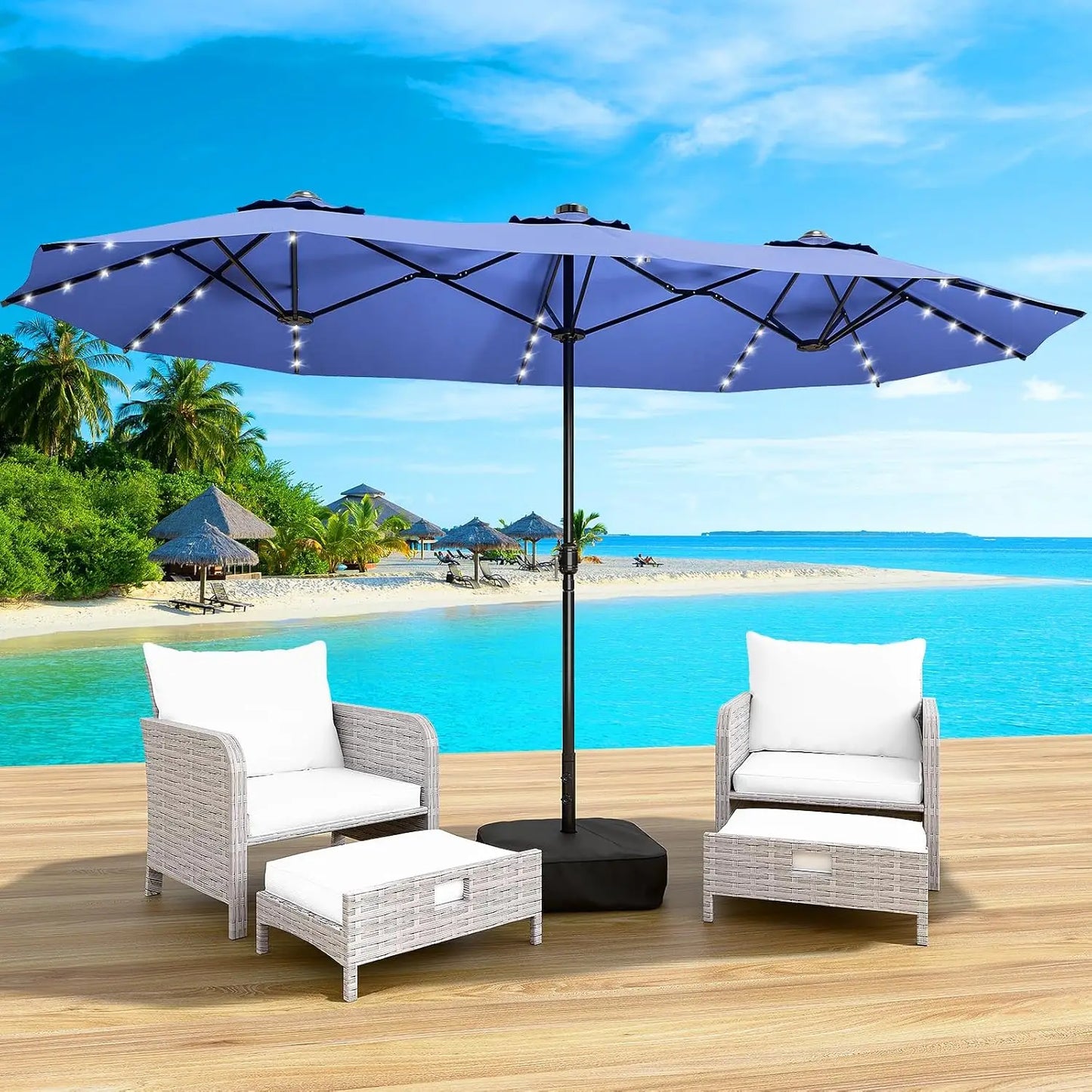 LeveLeve Double Sided Patio Umbrella With Base For Outdoor Shade