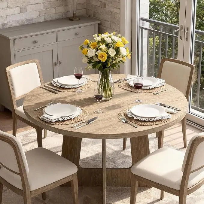 HiMISS Round Dining Table for Four with Cross Base
