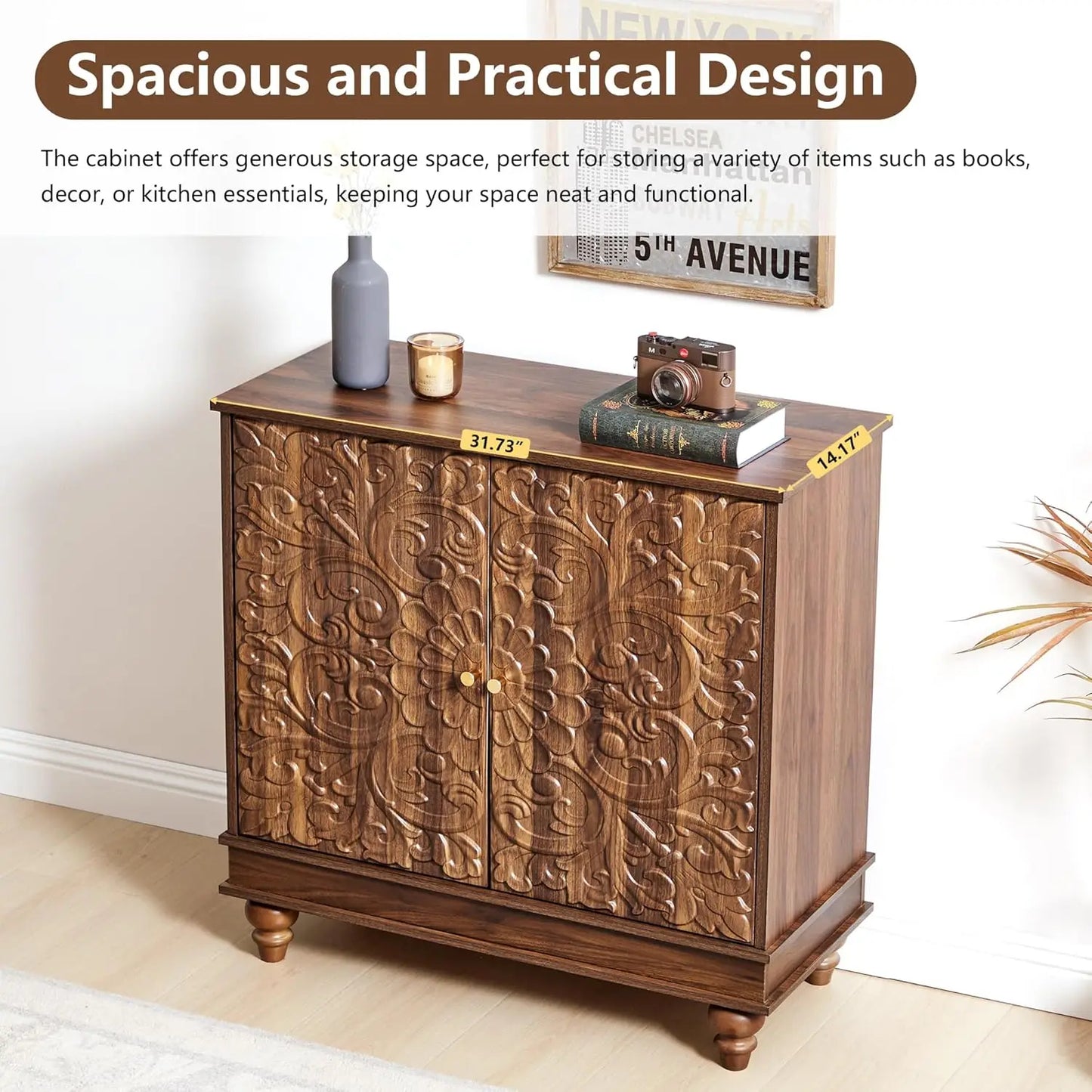 Farmhouse Accent Cabinet With 2 Doors And Adjustable Shelves