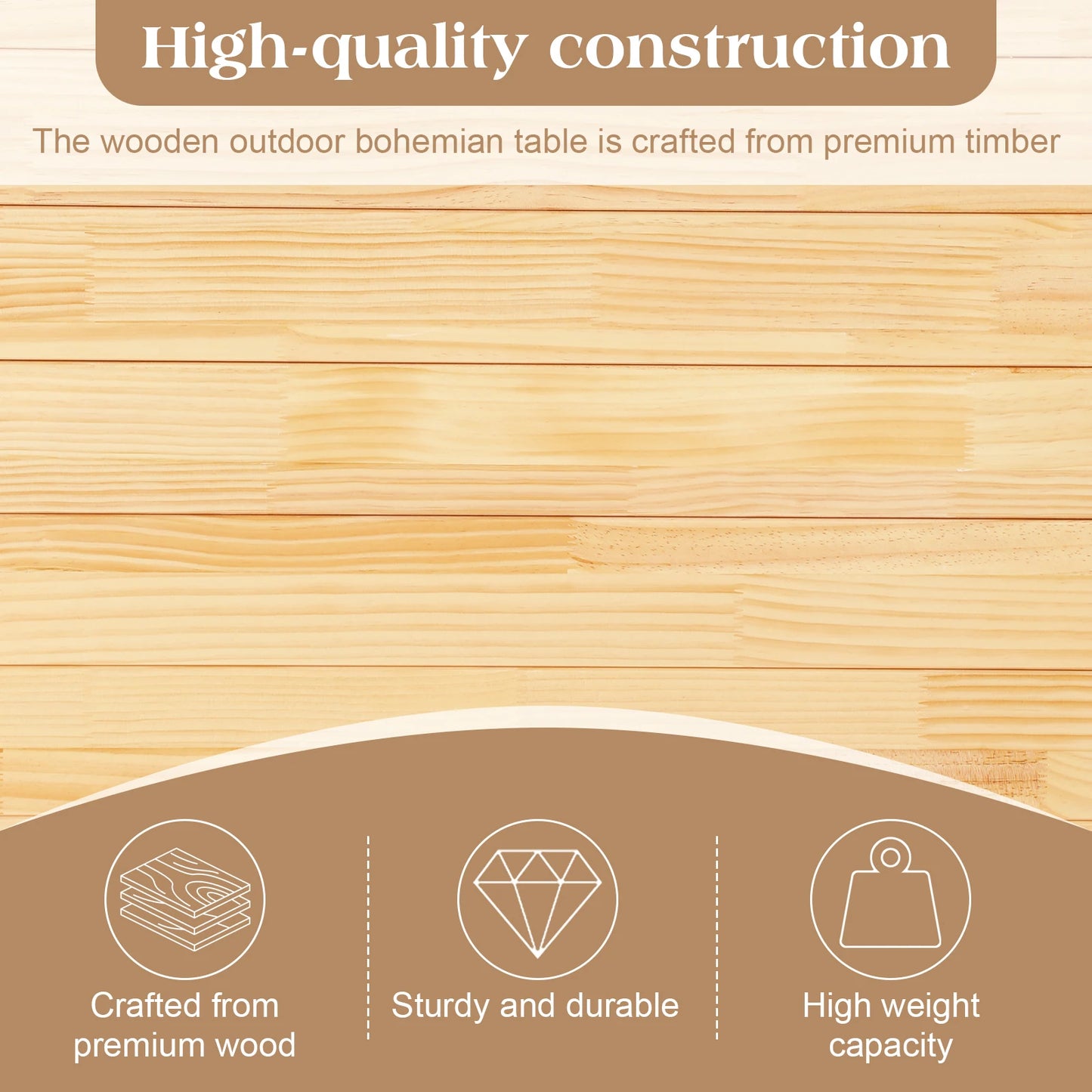 Foldable Boho Low Picnic Table Wood Portable For Outdoor Camp Beach