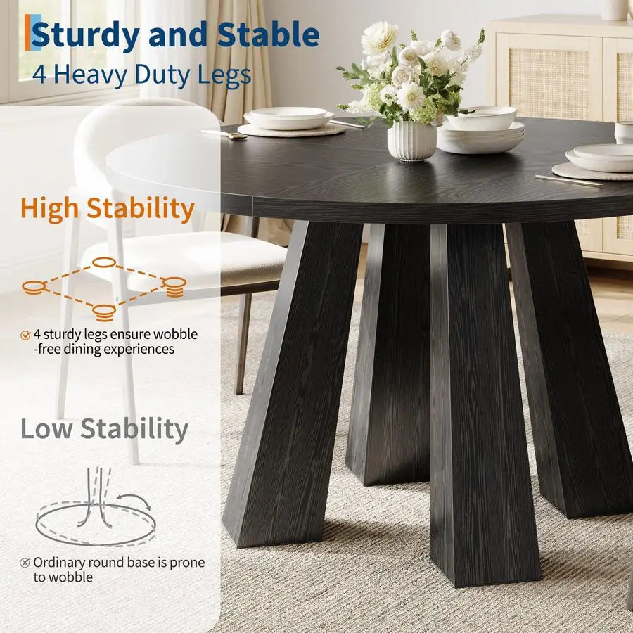 XMSJ Round Dining Table Farmhouse Style With Sturdy Base