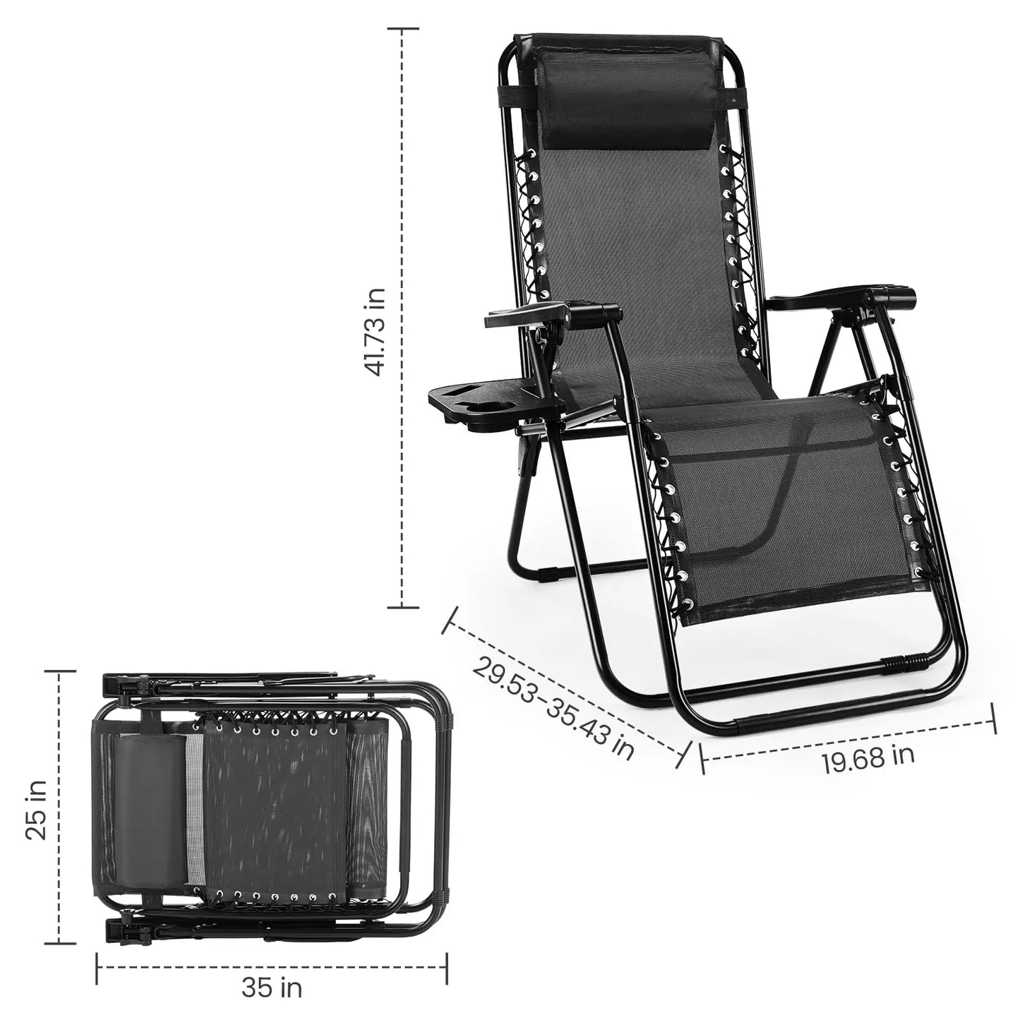 JHK Zero Gravity 2-Piece Portable Recliners with Cup Holders