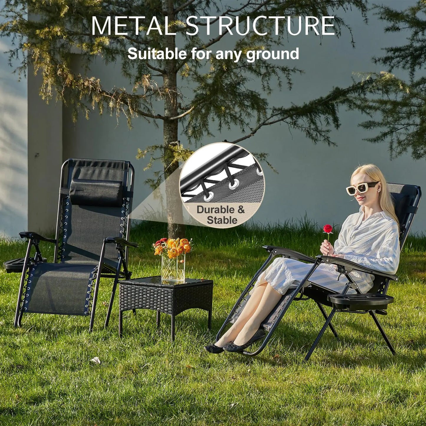 JHK Zero Gravity 2-Piece Portable Recliners with Cup Holders