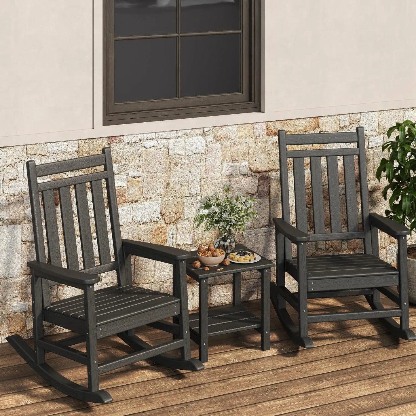 HiMISS 2-Piece Outdoor Poly Lumber Rocking Chair Set With Table