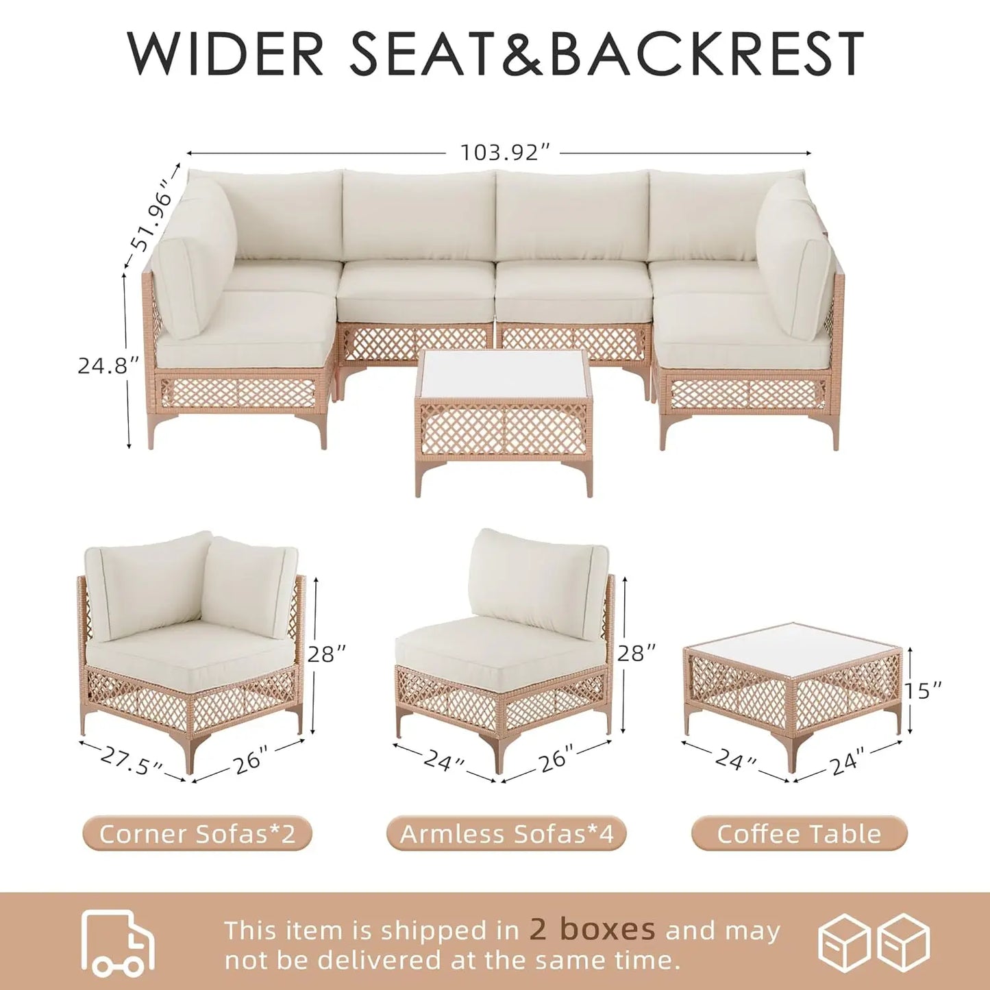 XIAOLANG 7 Piece Patio Conversation Set With Cushions And Coffee Table