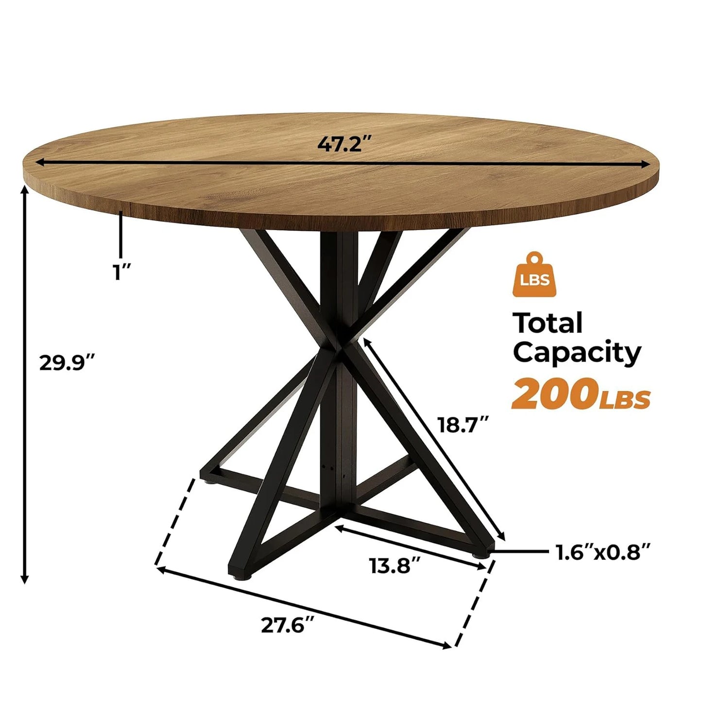 TWISTER.CK Round Dining Table For Four With Wood Top And Pedestal Farmhouse