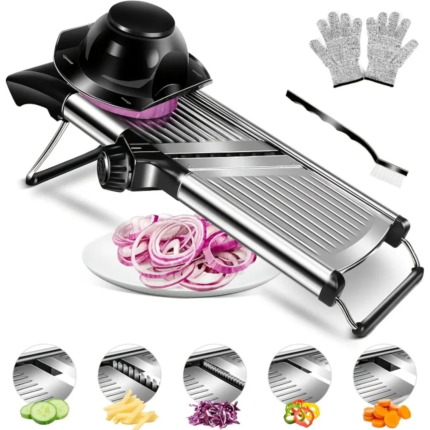 AEDG Stainless Steel Mandoline Slicer With 5 Blades And Hand Guard
