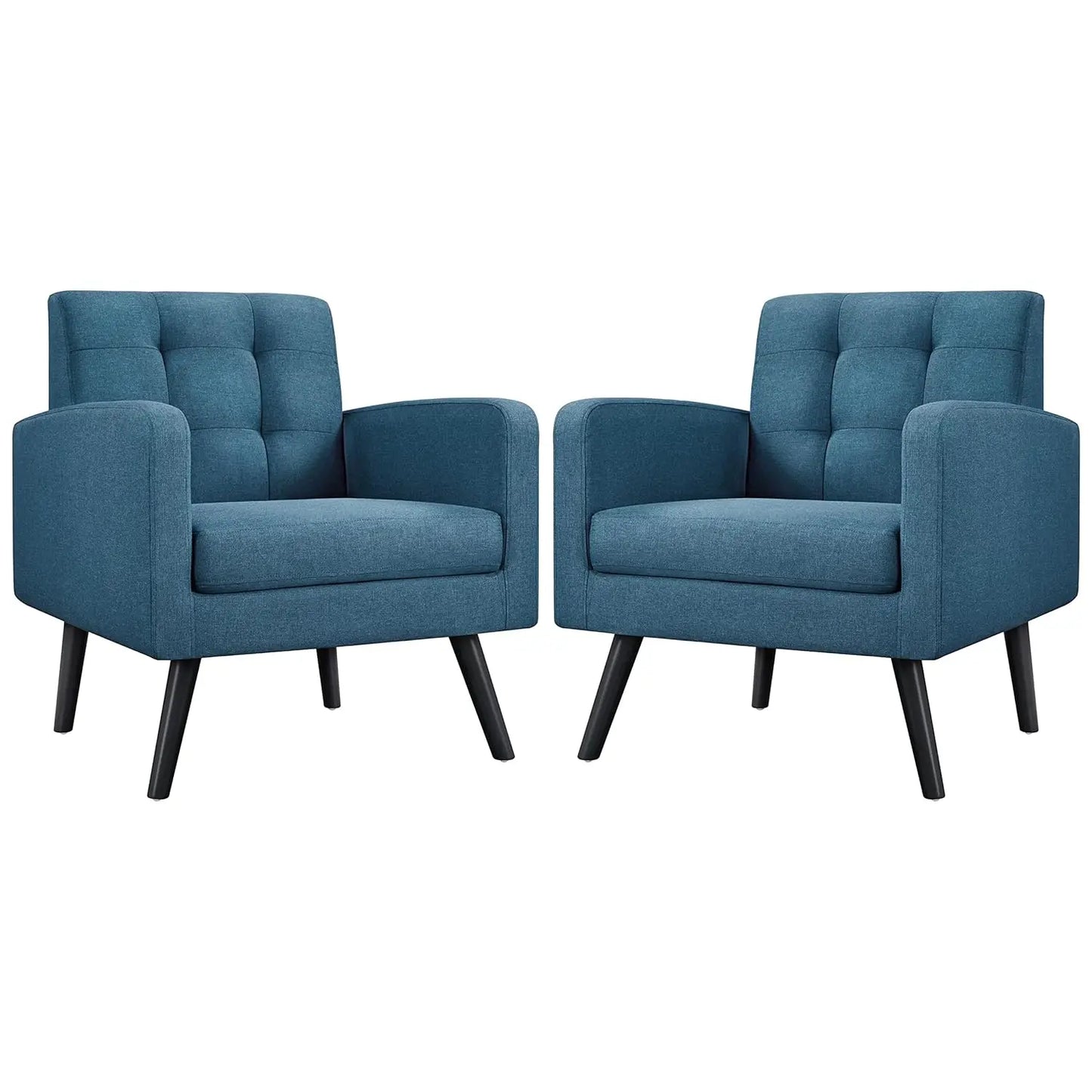 Mid-Century Modern Upholstered Armchairs With Tufted Back And Wood Legs