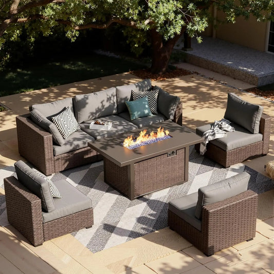 XIAOLANG Outdoor Patio Sectional Set With Fire Pit Table