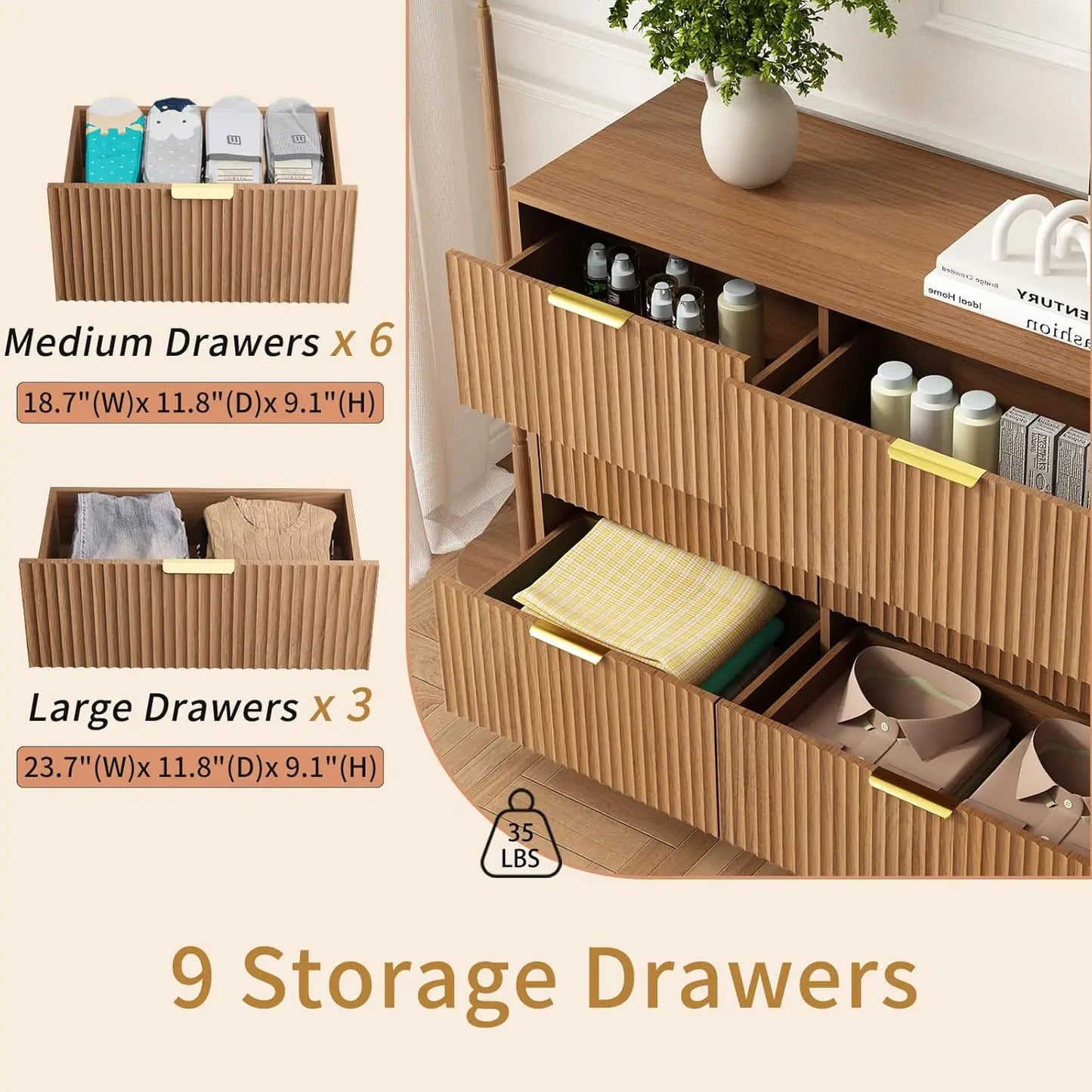 Nine-Drawer Dresser For Bedroom With Deep Storage