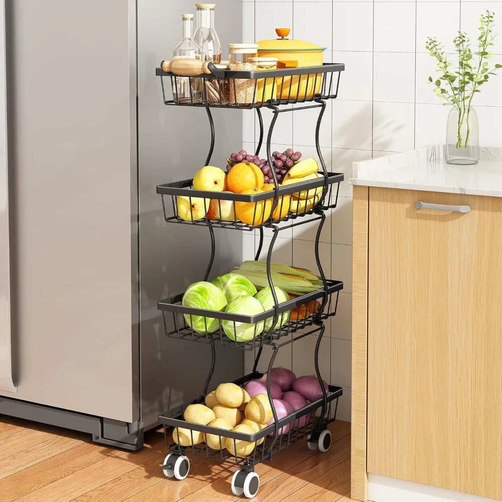 4 Tier Stackable Metal Wire Fruit Basket Organizer For Pantry