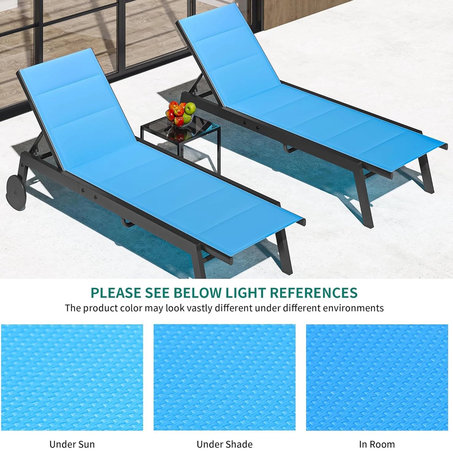 HiMISS 3 Piece Outdoor Chaise Set With Wheels And Table