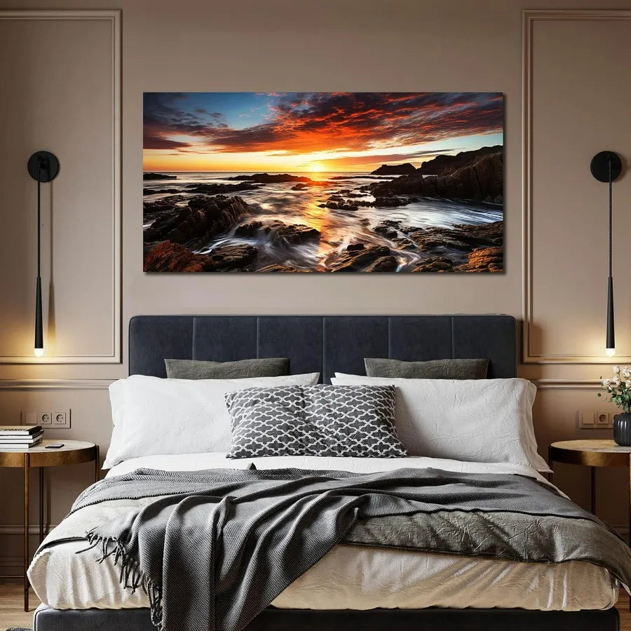 Ocean Sunset Landscape Canvas Wall Art For Living Room