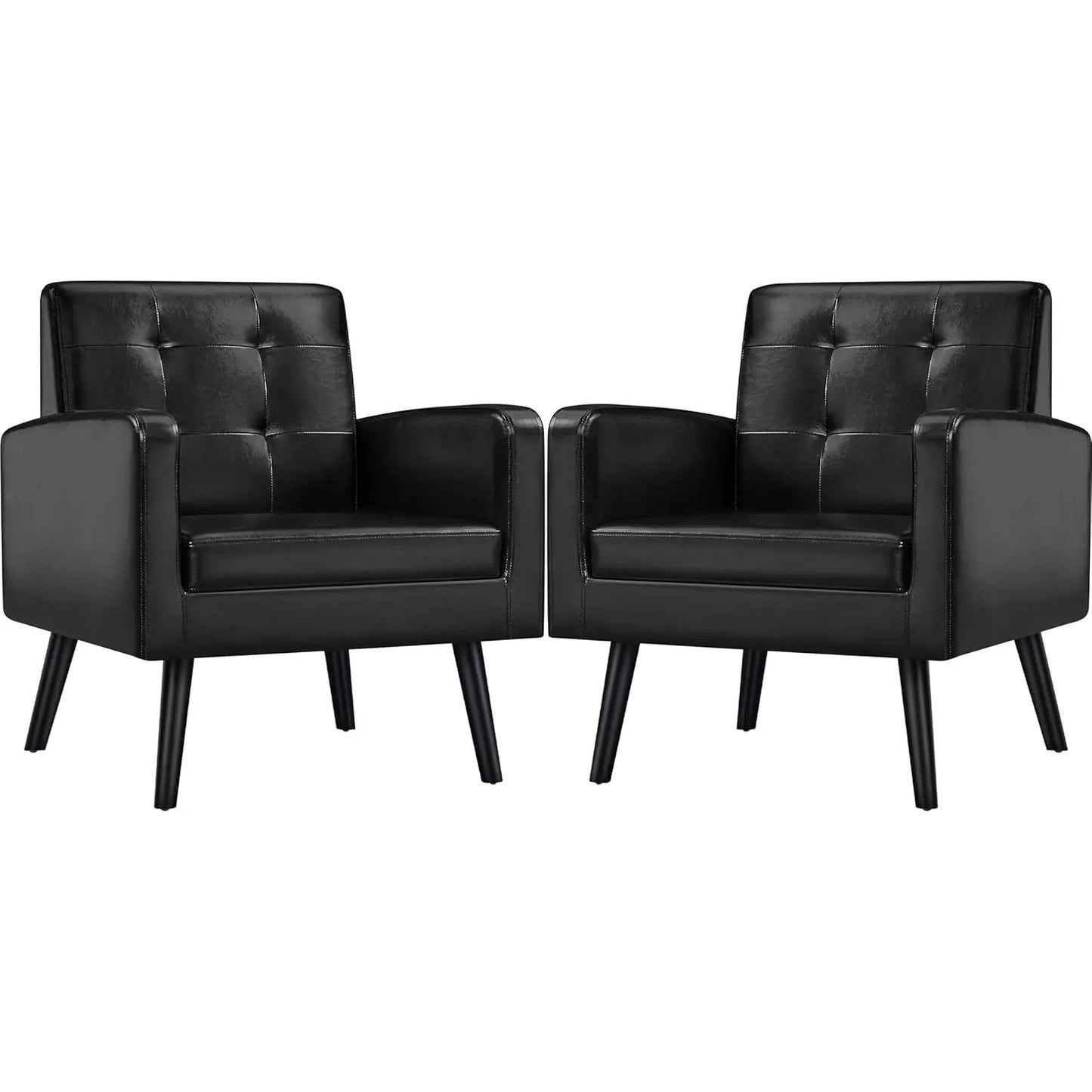 Mid-Century Modern Upholstered Armchairs With Tufted Back And Wood Legs
