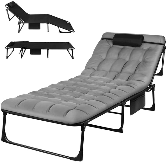 Portable Folding Camping Cot With Pillow, 3-Position Adjustable Lounge Chair