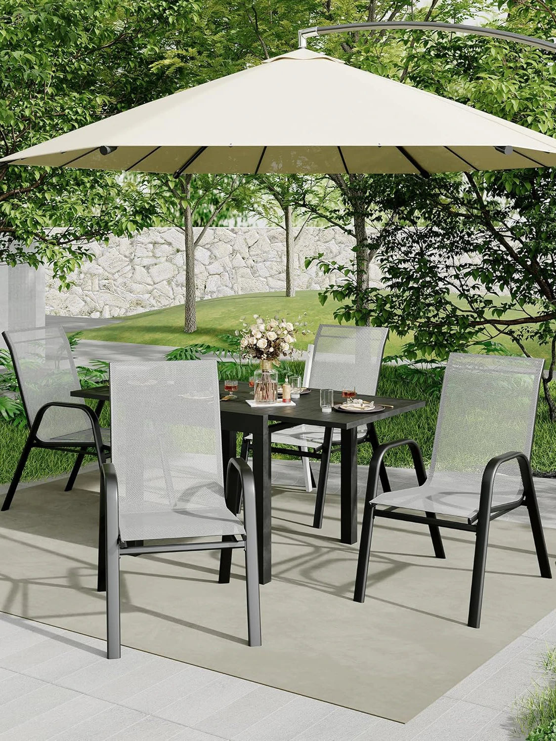TWISTER.CK 4 Piece Stackable Outdoor Patio Chairs Set Textilene Fabric