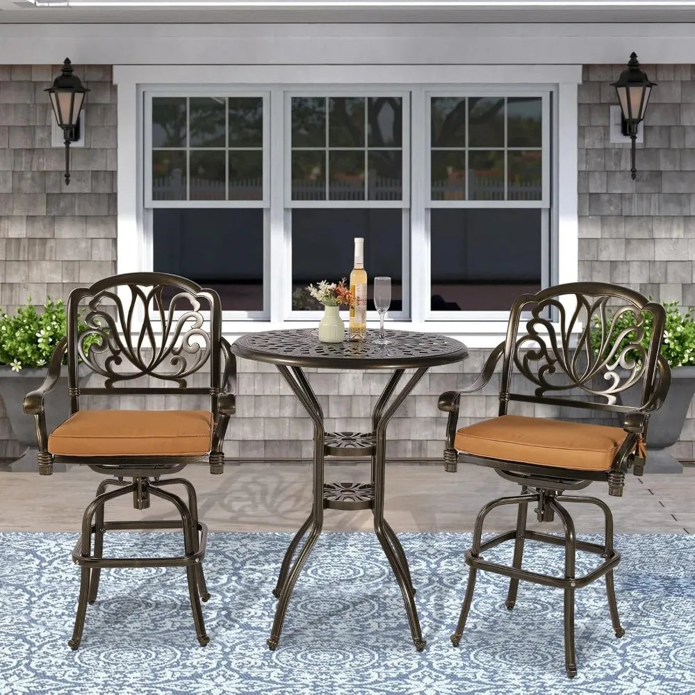 DAFIFY Outdoor Patio Swivel Bar Set Cast Aluminum All Weather