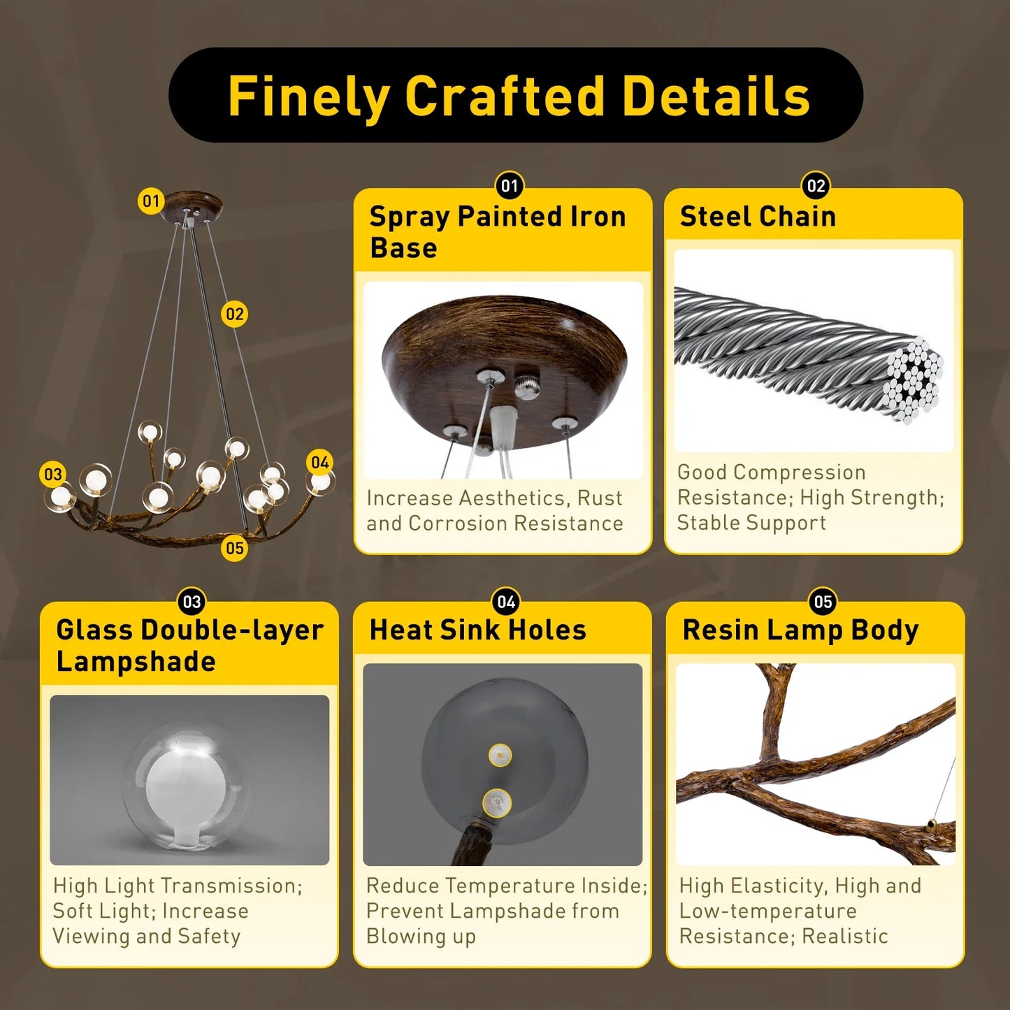 12 Light Modern Branch Chandelier With Adjustable Chain LED Fixture