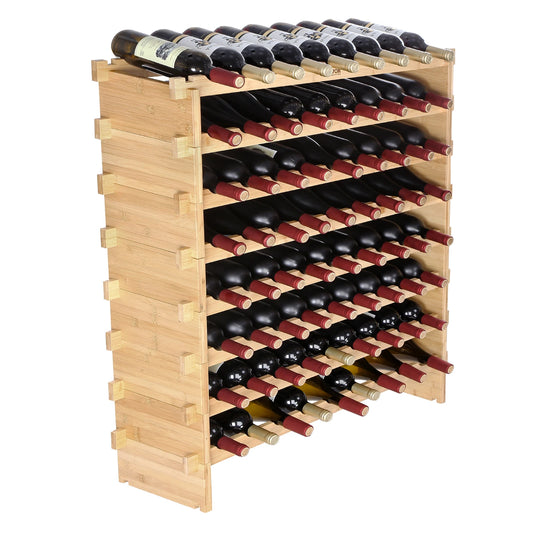 SucceBuy Bamboo Stackable Wine Rack Free Standing Display