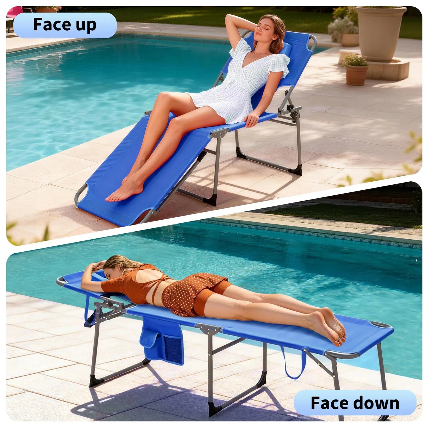 HiMISS Portable Face Hole Tanning Chair Folding Beach Lounger