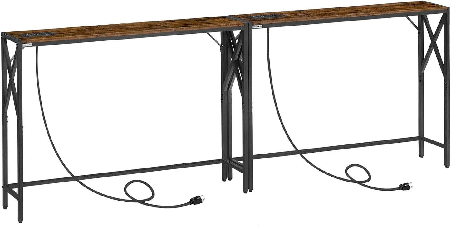 Two Pack Narrow Sofa Table Slim Console With Charging Station