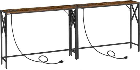 Two Pack Narrow Sofa Table Slim Console With Charging Station