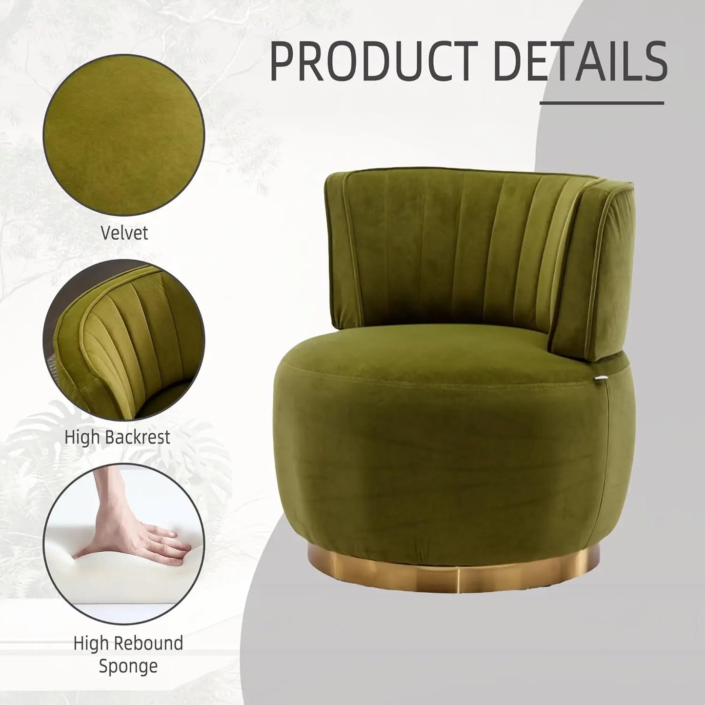 Modern Velvet Swivel Barrel Chair 360 Degree Plush Upholstered Armchair