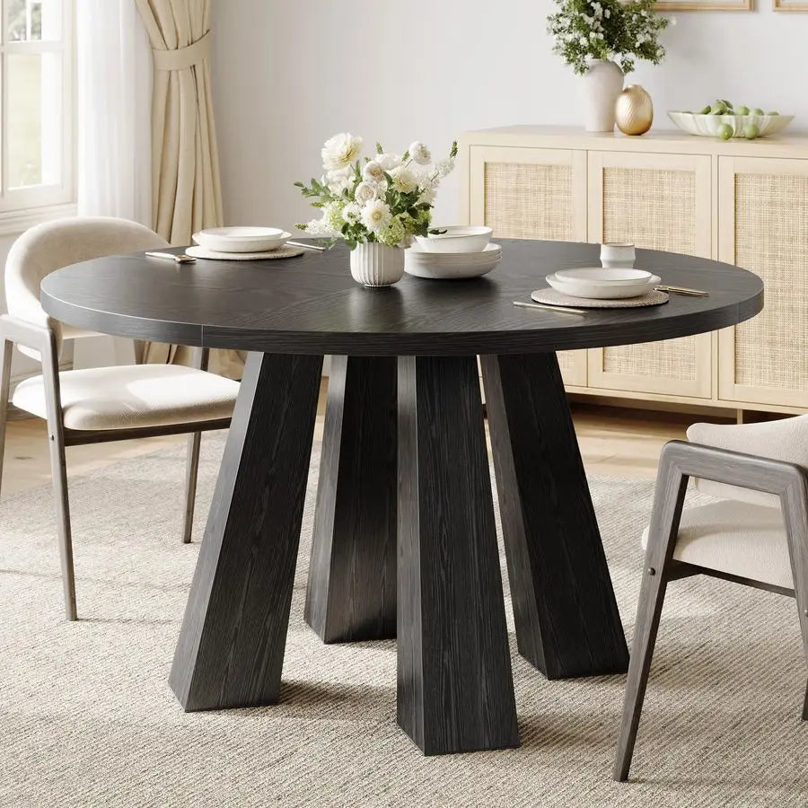 XMSJ Round Dining Table Farmhouse Style With Sturdy Base
