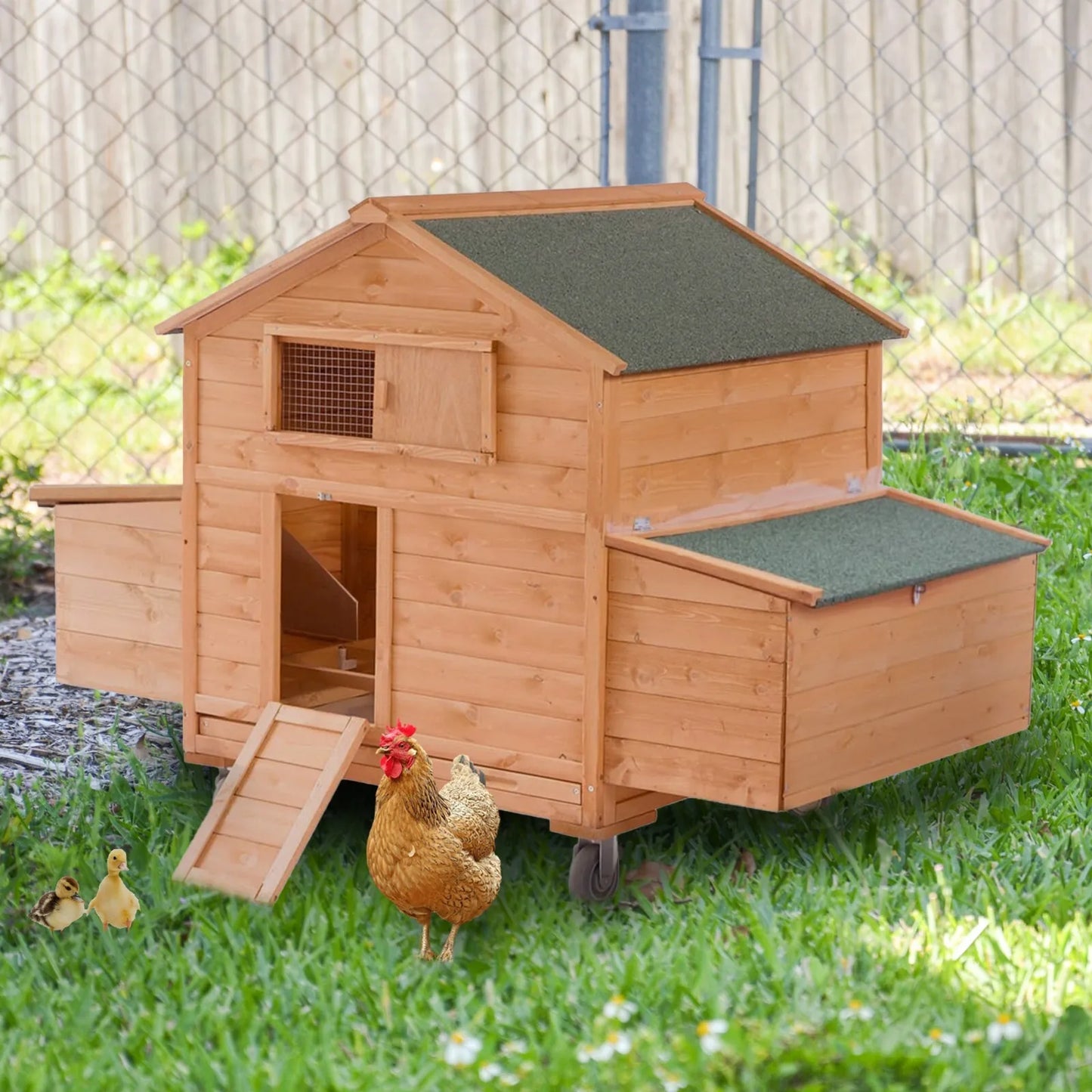 Mobile Chicken Coop With 6 Nest Boxes And 4 Wheels