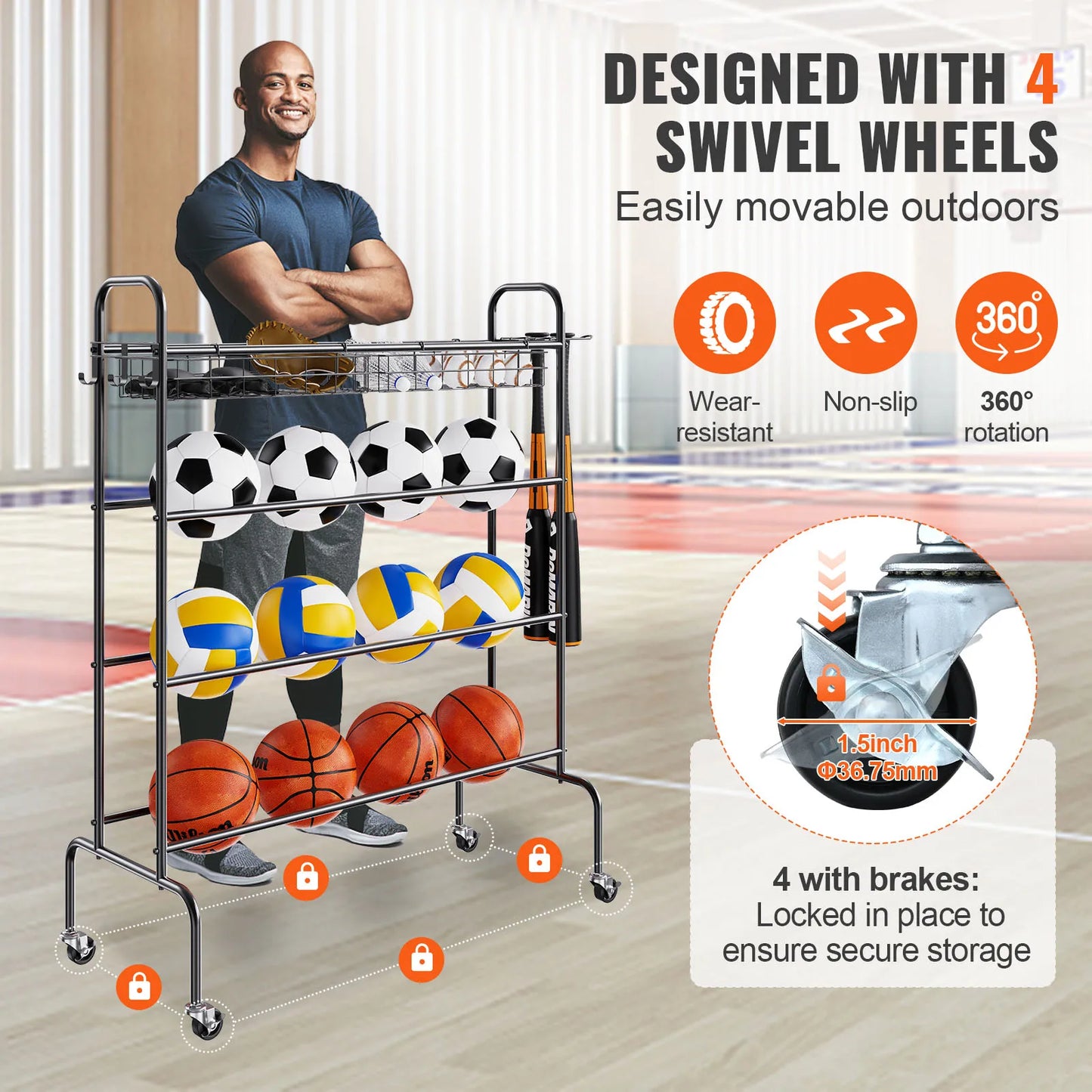 VEVOR 4 Layer Rolling Basketball Rack And Training Stand Wheels