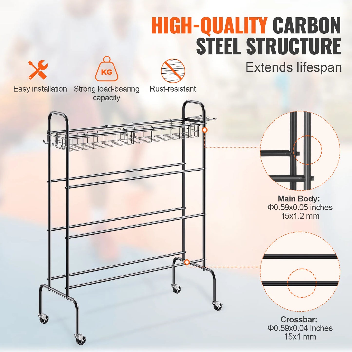 VEVOR 4 Layer Rolling Basketball Rack And Training Stand Wheels