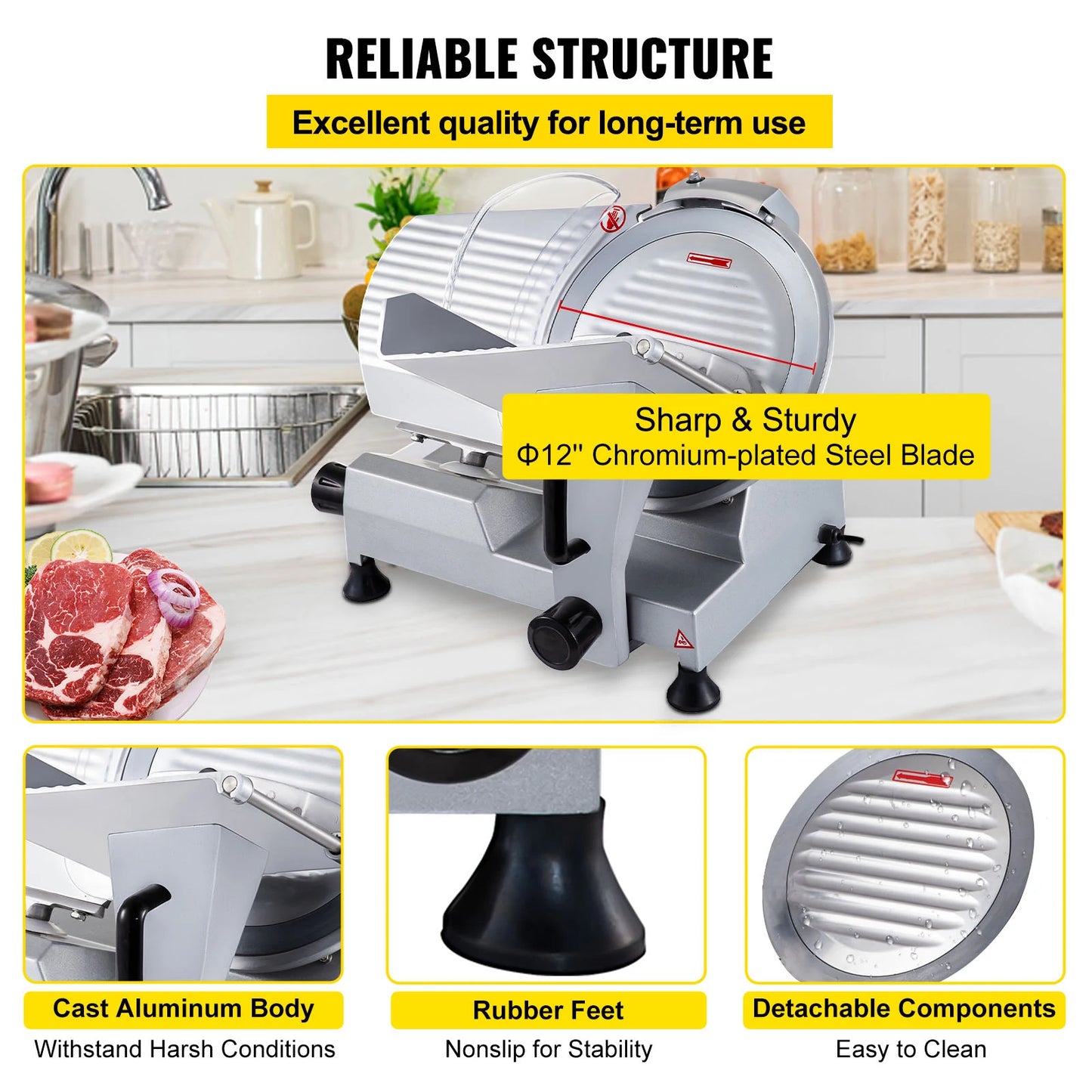 SucceBuy Commercial Meat Slicer 320W Electric Deli Food Slicer 12 inch Carbon Steel Blade Electric Food Slicer for Meat, Cheese