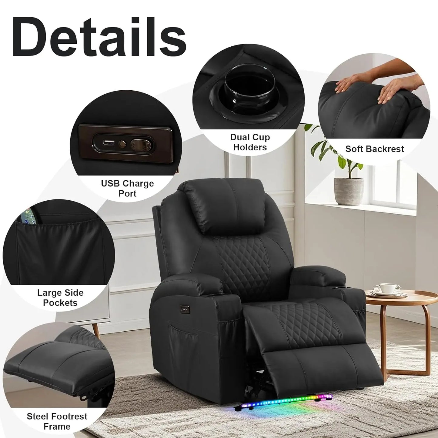 Power Recliner Chair With Massage And Heat Faux Leather