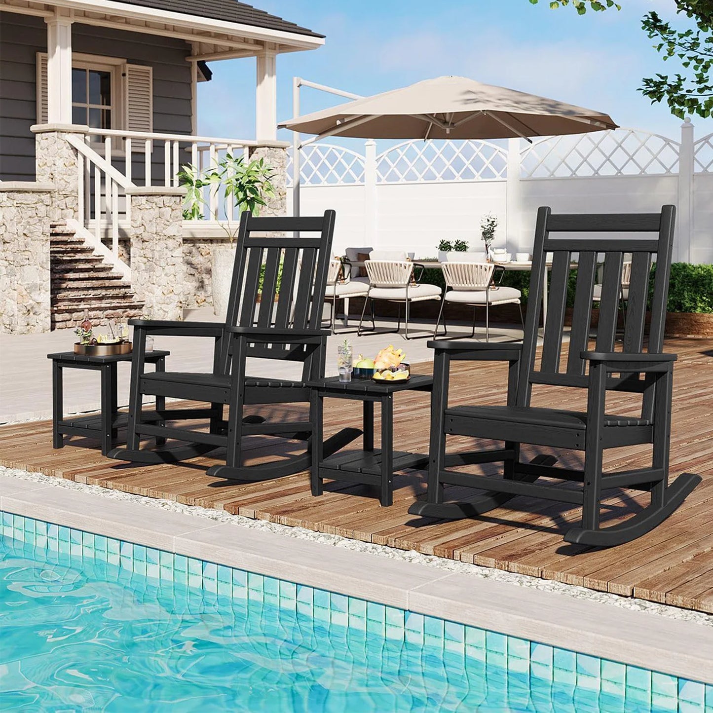 HiMISS 2-Piece Outdoor Poly Lumber Rocking Chair Set With Table