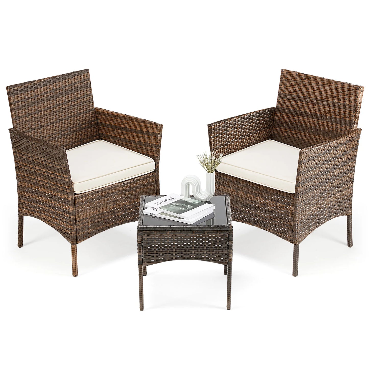 Outdoor Patio Furniture Set Wicker Rattan With Glass Table